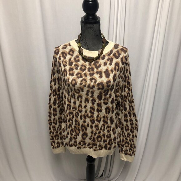 A New Day Sweater Womens Size Medium Brown Leopard Animal Print Long Sleeve - Picture 1 of 6